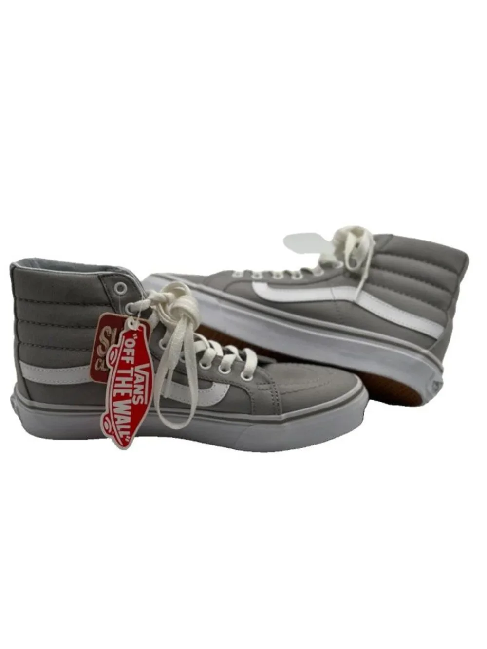 Vans SK8-Hi Gray White Canvas High Top Sneakers Womens 6.5 Mens 5 NWT